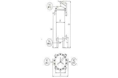 Dimensiones de la carcasa del filtro vertical